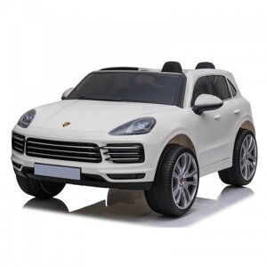 Дитячий електромобіль Джип Porsche Cayenne S Білого кольору зі шкіряними сидіннями YJ7192B