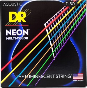 Струни для акустичних гітар DR STRINGS NEON MULTI-COLOR ACOUSTIC - CUSTOM LIGHT (11-50)