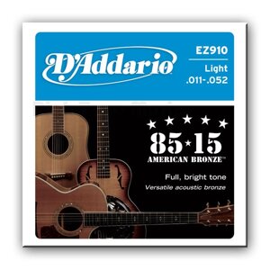 Струни для акустичної гітари D`Addario EZ910 bronze 85/15 11-52