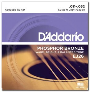 Струни для акустичної гітари D`ADDARIO EJ26 PHOSPHOR BRONZE CUSTOM LIGHT 11-52