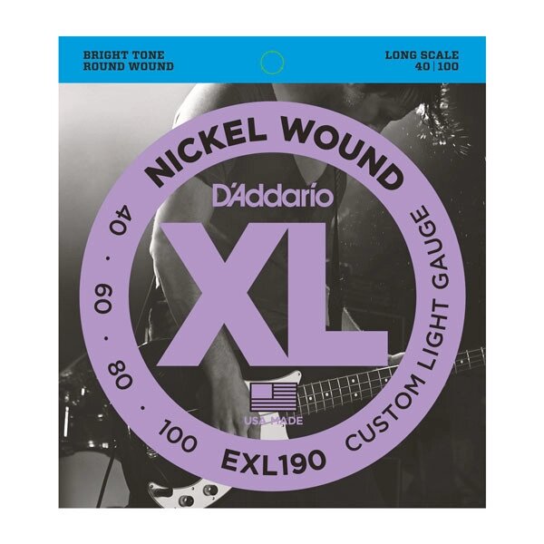 Струни для 4-струн. бас-гітари D`ADDARIO EXL190 XL CUSTOM LIGHT 40-100 від компанії Pro Audio - фото 1