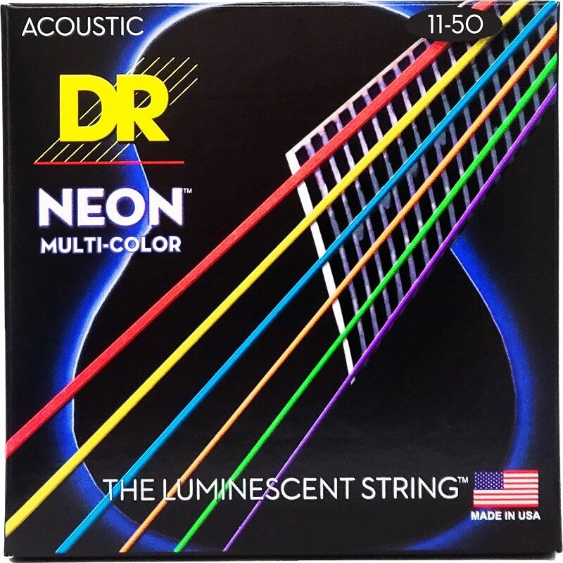 Струни для акустичних гітар DR STRINGS NEON MULTI-COLOR ACOUSTIC - CUSTOM LIGHT (11-50) від компанії Pro Audio - фото 1