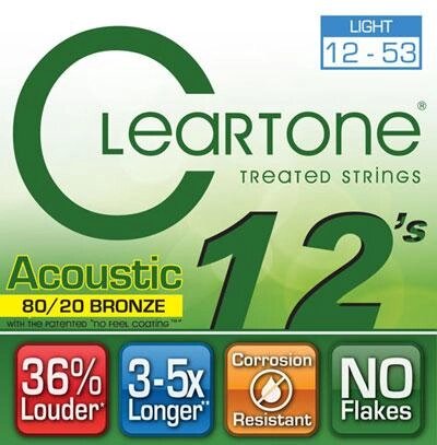 Струни для акустичної гітари CLEARTONE 7612 ACOUSTIC 80/20 BRONZE LIGHT 12-53 від компанії Pro Audio - фото 1