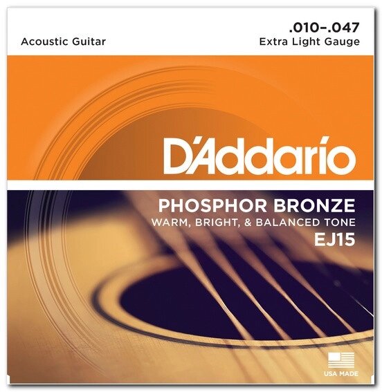 Струни для акустичної гітари D`ADDARIO EJ15 PHOSPHOR BRONZE EXTRA LIGHT 10-47 від компанії Pro Audio - фото 1