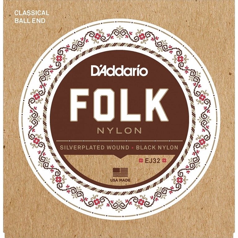 Струни для класичної гітари D`ADDARIO EJ32 FOLK NYLON Ball End Silver Wound / Black Treble від компанії Pro Audio - фото 1