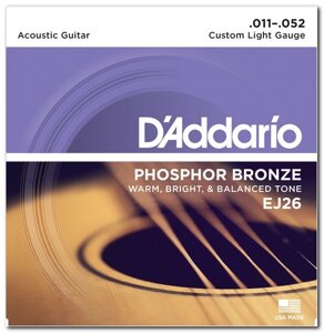 Струни для акустичної гітари D`addario EJ26 phosphor bronze custom LIGHT 11-52