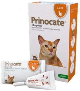 Prinocate для котів до 4 кг 3шт проти бліх, кліщів і глистів 40mg/4mg 0,4 ml KRKA