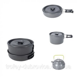Алюмінієвий кемпінговий набір посуду DS-308 (каструля, сковорода, чайник)