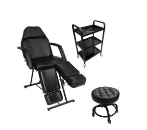 Кушетка косметологічна CH-240 black + столик косметолога MZT 099 black+стілець майстра DS-990 black