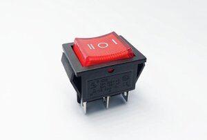 Перемикач клавішний KCD2-203N, з підсвіткою, 2 групи, ON-OFF-ON, 6 pin, 16A 250VAC, червоний