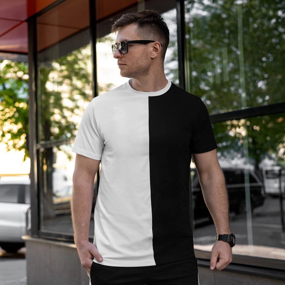 Чоловіча футболка бавовняна Pobedov Segmentation B2 біло-чорна від компанії 4Sezona - фото 1