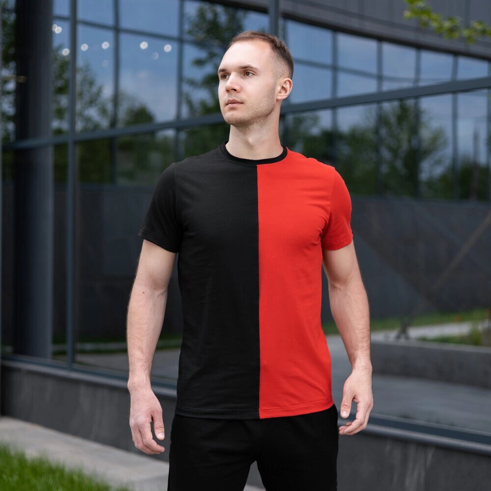 Чоловіча футболка бавовняна Pobedov Segmentation B2 чорно-червона від компанії 4Sezona - фото 1