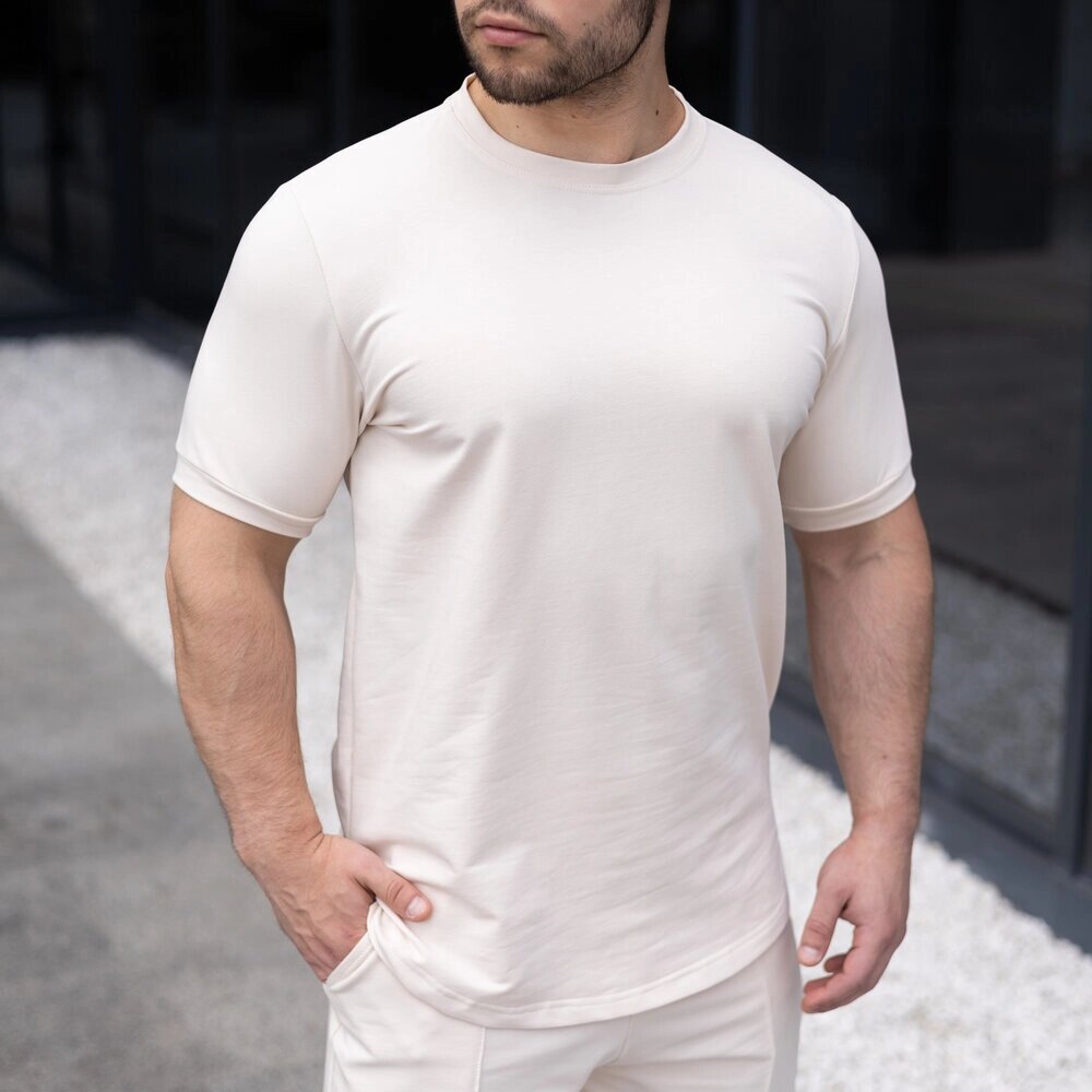 Чоловіча футболка базова однотонна кремова Pobedov Nebo від компанії 4Sezona - фото 1