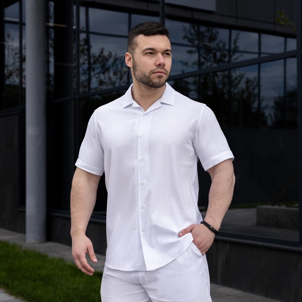 Чоловіча сорочка з коротким рукавом біла Pobedov Marsel від компанії 4Sezona - фото 1