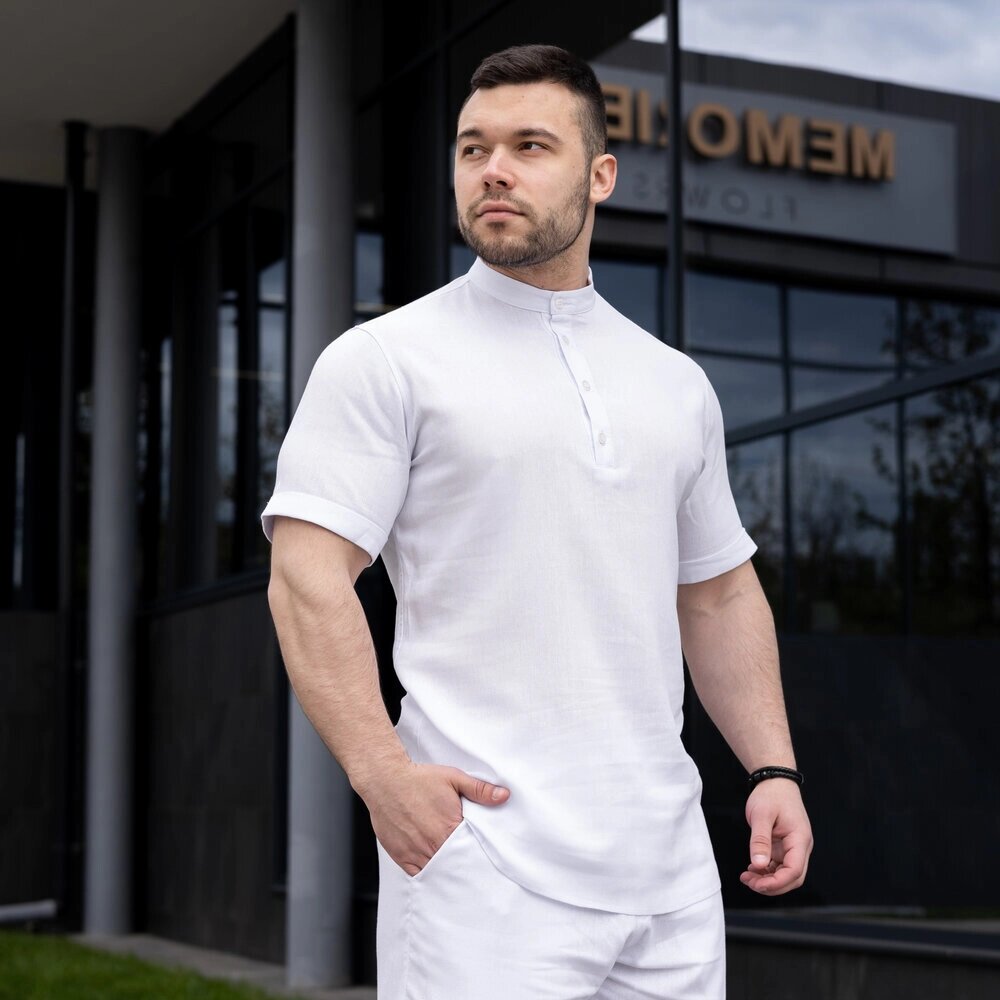 Чоловіча сорочка з коротким рукавом біла Pobedov Molodist' від компанії 4Sezona - фото 1