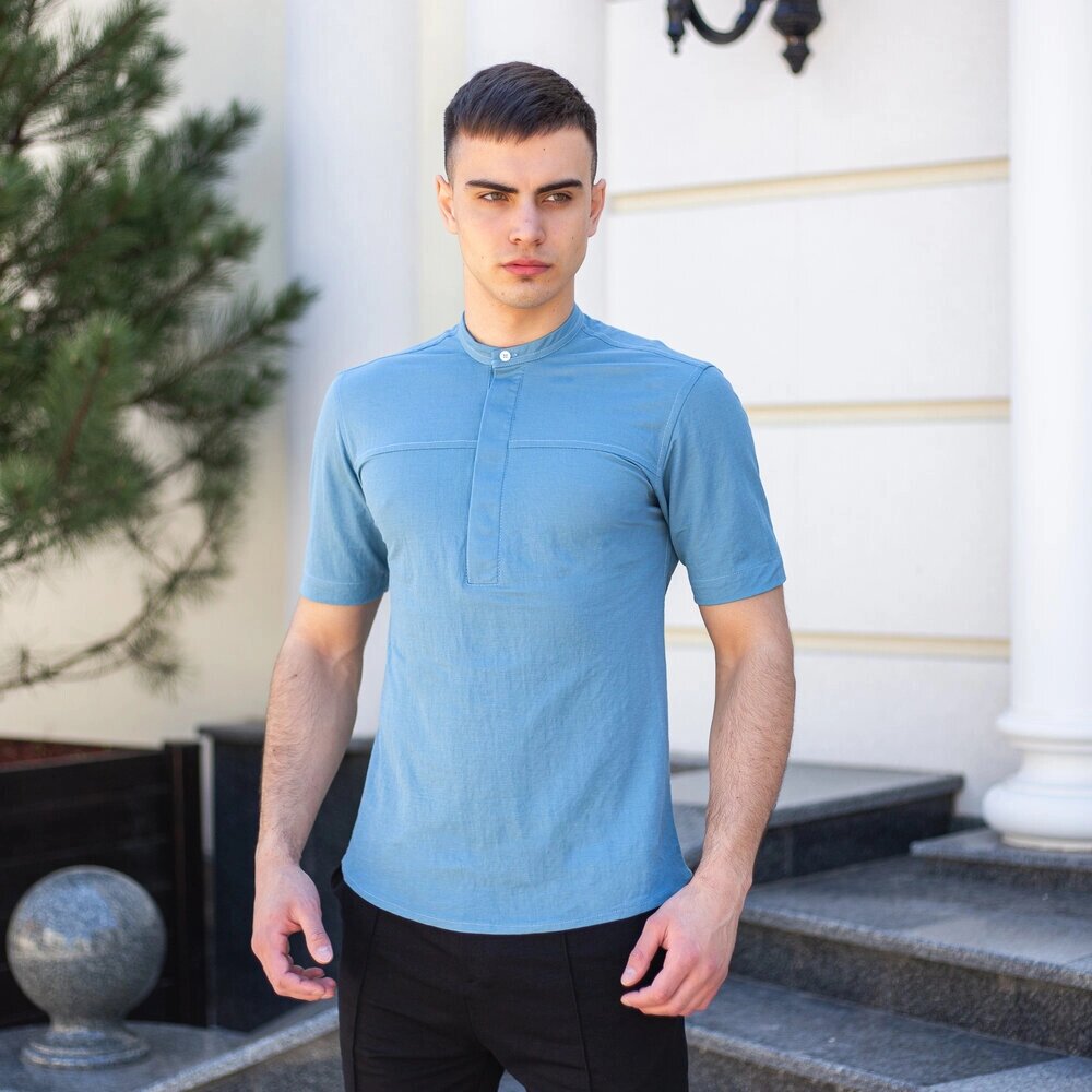 Чоловіча сорочка з коротким рукавом блакитна Pobedov Vpered від компанії 4Sezona - фото 1