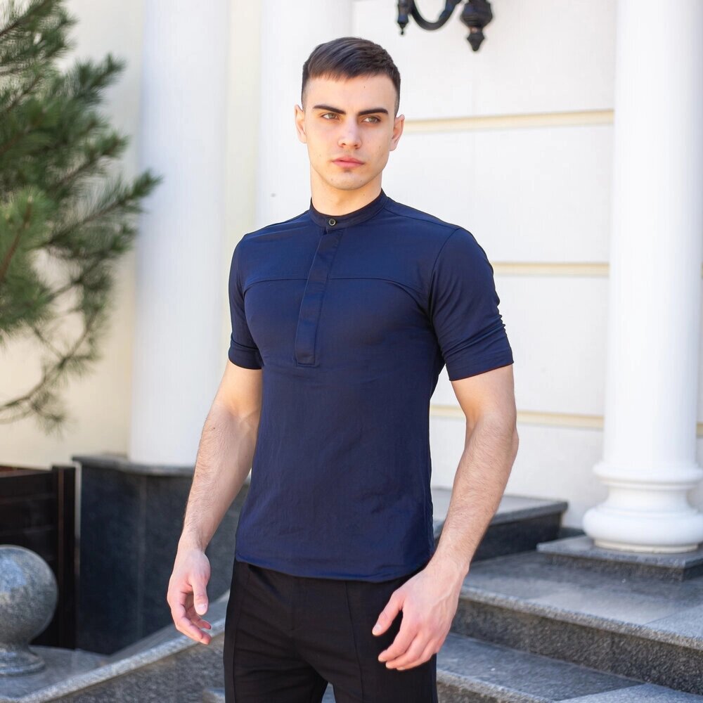 Чоловіча сорочка з коротким рукавом темно-синя Pobedov Vpered від компанії 4Sezona - фото 1