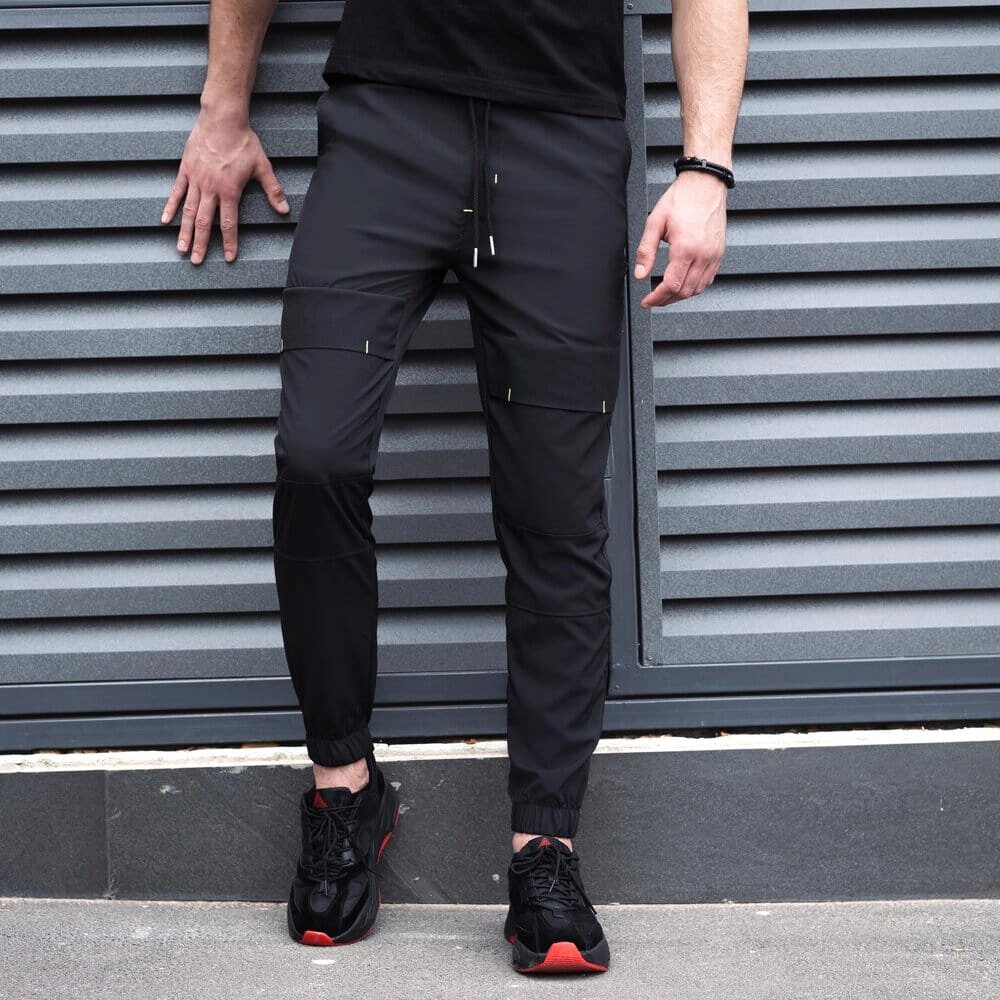 Чоловічі штани джогери з кишенями чорні Pobedov Vershyna від компанії 4Sezona - фото 1