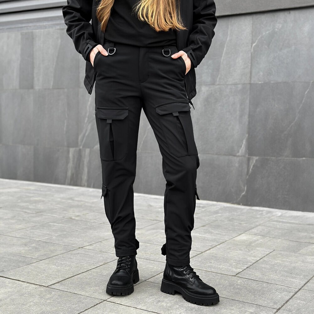 Карго-штани для жінок чорні демісезонні Pobedov Hardy Жіночі від компанії 4Sezona - фото 1