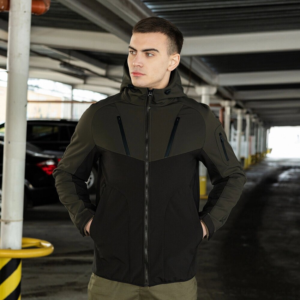 Куртка чоловіча демісезонна з капюшоном хакі, чорна Pobedov Jacket Argument від компанії 4Sezona - фото 1