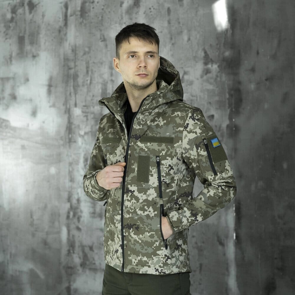Куртка чоловіча демісезонна з капюшоном Піксель Pobedov Motive з липучками від компанії 4Sezona - фото 1