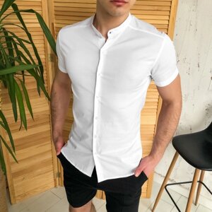 Чоловіча бавовняна сорочка з коротким рукавом біла Pobedov Solid