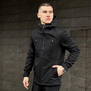 Чоловіча чорна куртка із софтшеллу весняна Pobedov Setup S