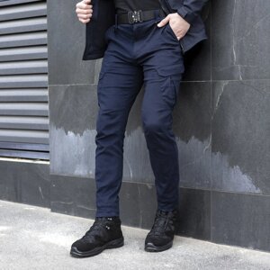 Штани карго чоловічі весняні з кишенями темно-сині Pobedov Tactical