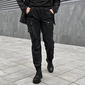 Штани-карго для жінок весняні / осінні з кишенями чорні Pobedov Papin Brodyaga Жіночі