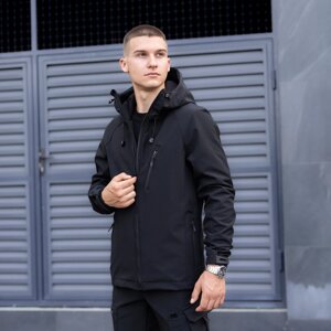 Куртка чоловіча демісезонна з капюшоном чорна Pobedov Matrix