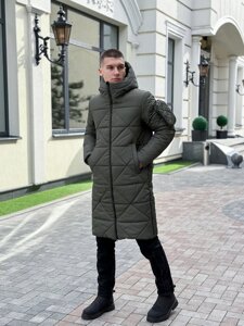 Чоловіча зимова куртка подовжена з капюшоном хакі Pobedov Zmist