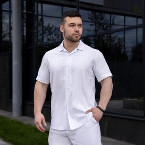 Чоловіча сорочка з коротким рукавом біла Pobedov Marsel