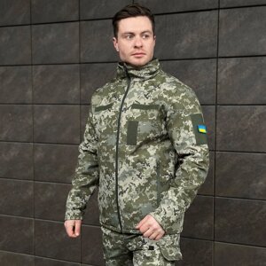Тактична куртка піксель із софтшеллу на флісі для чоловіків весна/осінь Pobedov Shadow Військова з липучками M