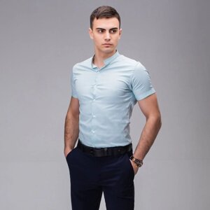 Чоловіча бавовняна сорочка з коротким рукавом ментолова Pobedov Solid