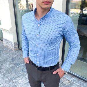 Чоловіча сорочка з довгим рукавом блакитна Pobedov Orel в дизайн