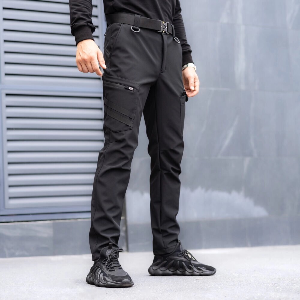 Штани карго чоловічі весняні з кишенями чорні Pobedov Static від компанії 4Sezona - фото 1