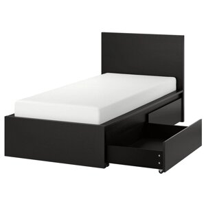 Каркас ліжка з 2 ящиками для зберігання ІКЕА MALM 90х200 см Чорно-коричневий (s79032734)