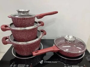 Набір каструль і сковорода з гранітним антипригарним покриттям Higher Kitchen HK-315 7 предметів КРАСНИЙ