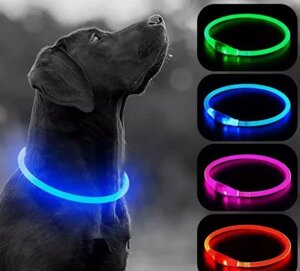 Нашийник світлодіодний вологостійкий для собак USB Розмір S-35 cm M-50 cm L-70 cm помітний до 400 метрів