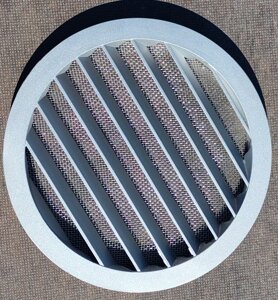 Решітка вентиляційна кругла алюмінієва зовнішня фасадна з сіткою ELC-200 діаметр 200 мм сірий