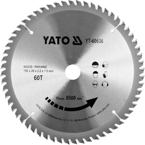 Пильний Диск по Дереву Ø 190 х 20 х 2.2 мм, 60 зубів YATO (YT-60636)