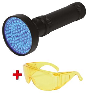 Ультрафіолетовий Ліхтарик YATO TORCH UV 100 LED з Окулярами Для Виявлення Витоків та Перевірки Банкнот (08582)