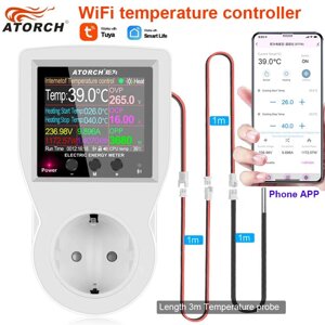 Цифровий термостат ATORCH Wi-Fi TUYA 16A, розетка, регулятор температури з таймером, охолодження, нагрівання