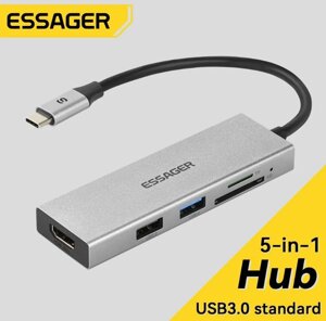 Essager 5в1 USB C концентратор хаб, кардрідер, конвертер HDMI-4K