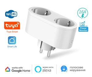 Розумна подвійна wifi розетка Tuya, SmartLife 16A з моніторингом електроенергії