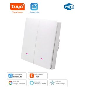 Розумний Wi-Fi вимикач без нейтралі 2 клавішний Tuya, SmartLife