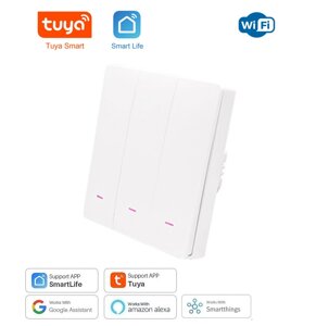 Розумний Wi-Fi вимикач без нейтралі 3 клавішний Tuya, SmartLife