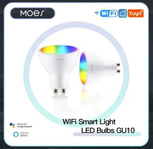 Wifi смарт LED лампа moes 5W GU10 RGBW RGBW C+W tuya, smartlife