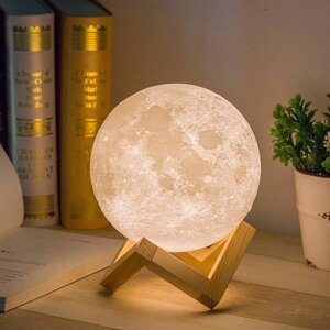 3D-лунна лампа Methun з дерев'яною основою