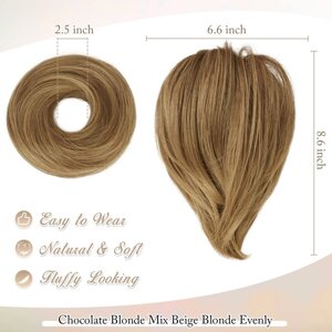 BARSDAR Hair Puck Ponytail Extension, Прямий синтетичний шиньон, повністю короткий хвіст